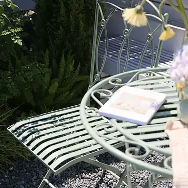 Close Up view of Olive Grove Conversational Compact Garden Café Set in balcony